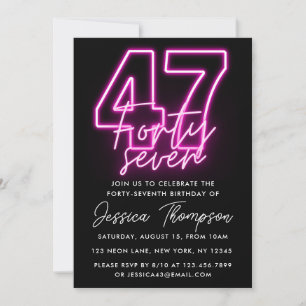Convites Neon Pink 47th Birthday Invitation