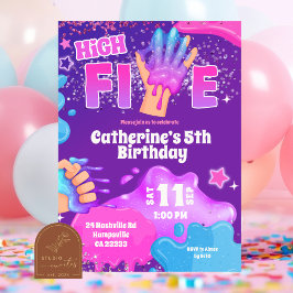 Convites Neon Pink Purple Slime High Five Birthday Invitati