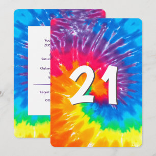 Convites Neon Rainbow Tie Dye aniversário de 21 anos Convi