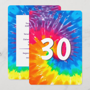 Convites Neon Rainbow Tie Dye aniversário de 30 anos Convi