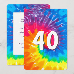 Convites Neon Rainbow Tie Dye aniversário de 40 anos Convi