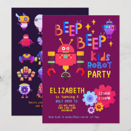 Convites Neon ROBOT PARTITY Aniversário de criança Pink Gir