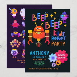 Convites Neon ROBOT PARTITY Aniversários de criança Meninas