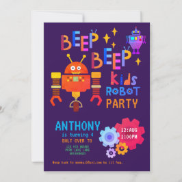 Convites Neon ROBOT PARTITY Aniversários de criança Meninas