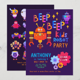 Convites Neon ROBOT PARTITY Aniversários de criança Meninas