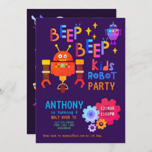 Convites Neon ROBOT PARTITY Aniversários de criança Meninas