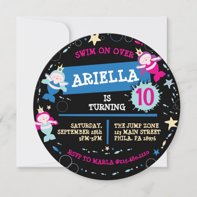 Convites NEON Sereid Sea Life Fish Festa de aniversário (Frente)