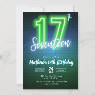 Convites Neon seventeenth birthday Invitation
