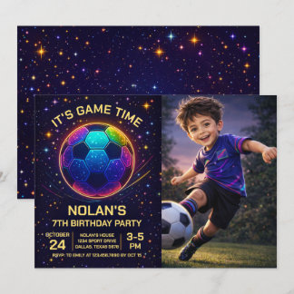 Convites Neon Soccer Birthday Photo Invitation