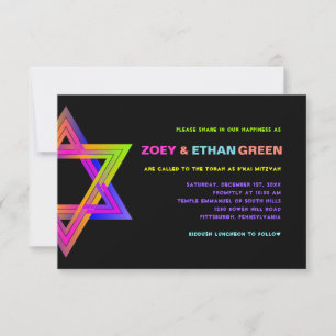 Convites Neon Star de David B'nai Mitzvah Invit PixDezines