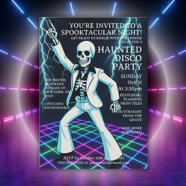 Convites Neon Style Retro Disco Falloween (Neon UV Style Retro Disco Halloween Party Invitation)