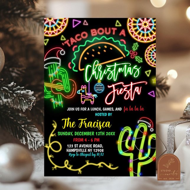 Convites Neon Taco Bout Christmas Fiesta Holiday Party (Criador carregado)