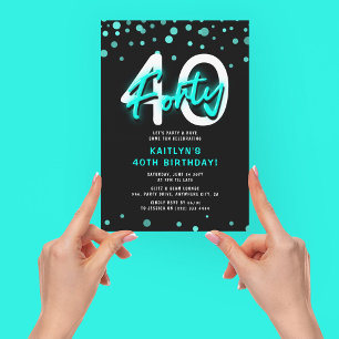 Convites Neon Teal Trinta aniversário de 40 anos