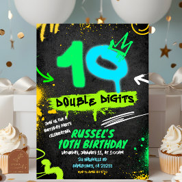 Convites Neon Teenager Grafitti 10 double digit Birthday