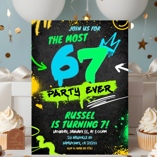 Convites Neon Teenager Grafitti 67 Birthday Invitation (Criador carregado)