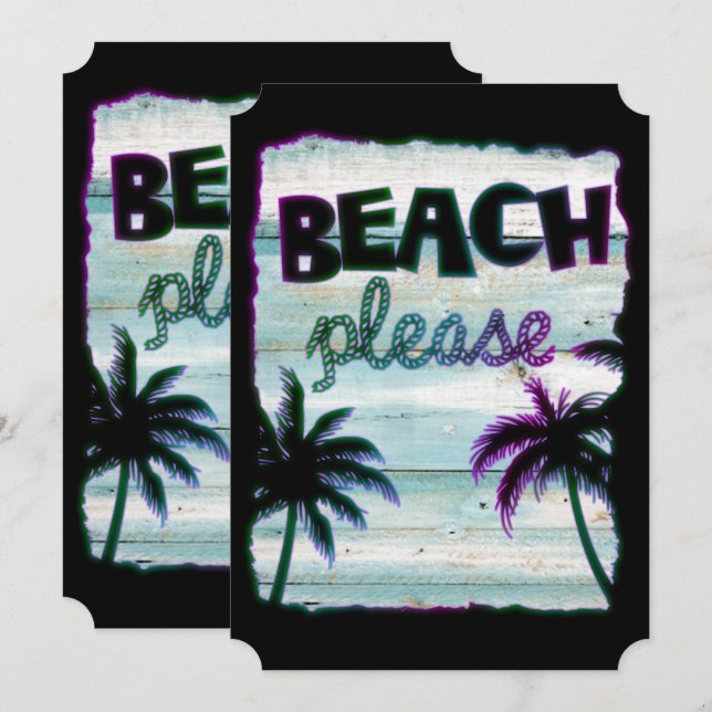 Convites Neon Tropical Beach Wood Vacing Palm Trees (Frente/Verso)