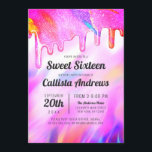 Convites Neon Unicorn - Colírio Holográfico Doce 16<br><div class="desc">Este convite de aniversário giro e glamouroso e doce dezesseis é perfeito para a menina feminina. Ele apresenta pingos grossos de brilho amarelo-arco-íris de cor veloz com impressão falsa sobre um fundo holográfico iridescente. A tipografia é uma elegante escrita cursiva com uma fonte serif moderna a corresponder. O esquema de...</div>