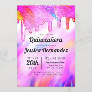 Convites Neon Unicorn - Colírio Holográfico Quinceañera
