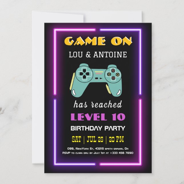 Convites Neon Video Game Birthday Invitation (Frente)