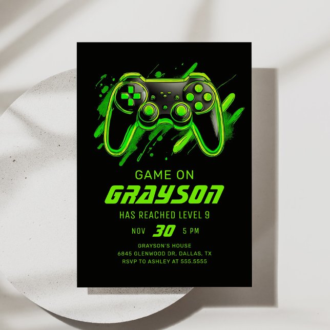 Convites Neon Video Game Gamer Birthday (Criador carregado)