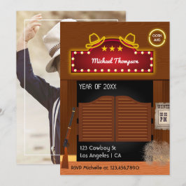 Convites Neon Wild West Cowboy Festa de formatura temida