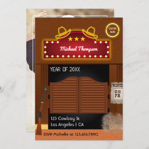 Convites Neon Wild West Cowboy Festa de formatura temida