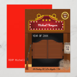 Convites Neon Wild West Cowboy Festa de formatura temida