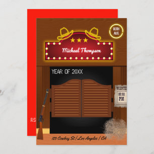 Convites Neon Wild West Cowboy Festa de formatura temida