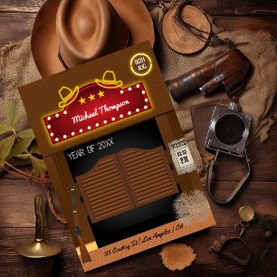 Convites Neon Wild West Cowboy Festa de formatura temida