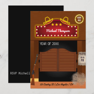 Convites Neon Wild West Cowboy temático Festa de formatura 