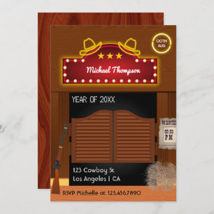 Convites Neon Wild West Cowboy temático Festa de formatura