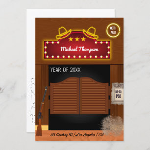 Convites Neon Wild West Cowboy temático Festa de formatura