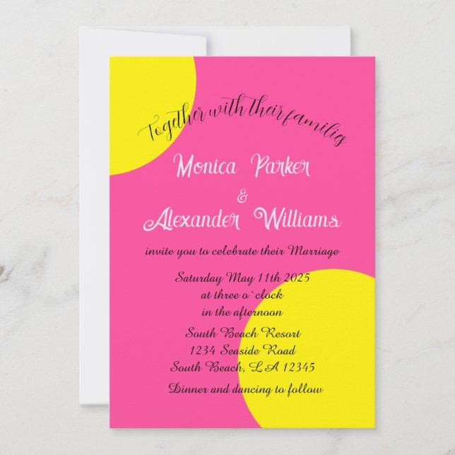Convites Neon Yellow Green Geometry Retro Casamento (Frente)