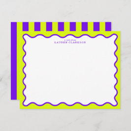 Convites Neon Yellow-Green & Purple Wavy Note Card