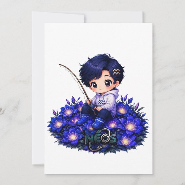 Convites Neos Kawaii Zodíaco Aquário (Frente)