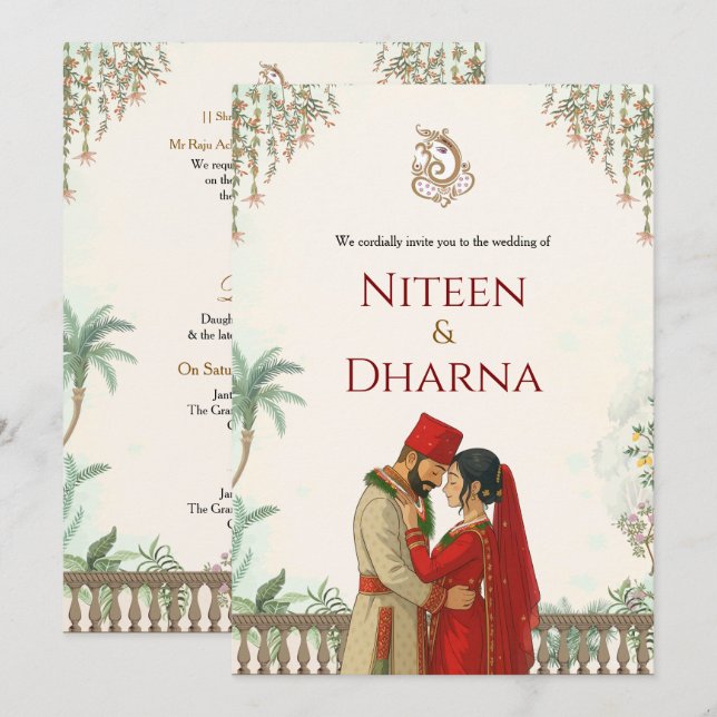 Convites Nepali Wedding Card Elegant Nepali Wedding (Frente/Verso)