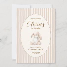 Convites Neutral Baby's First Birthday Bunny Invitation