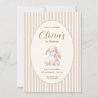 Convites Neutral Baby's First Birthday Bunny Invitation