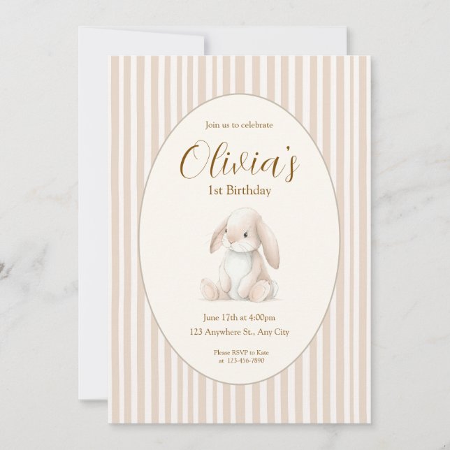 Convites Neutral Baby's First Birthday Bunny Invitation (Frente)