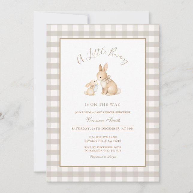 Convites Neutral Beige Little Bunny Baby Shower Invitation (Frente)