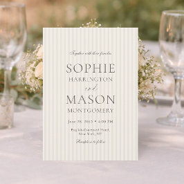Convites Neutral Beige Stripe Wedding Invitation