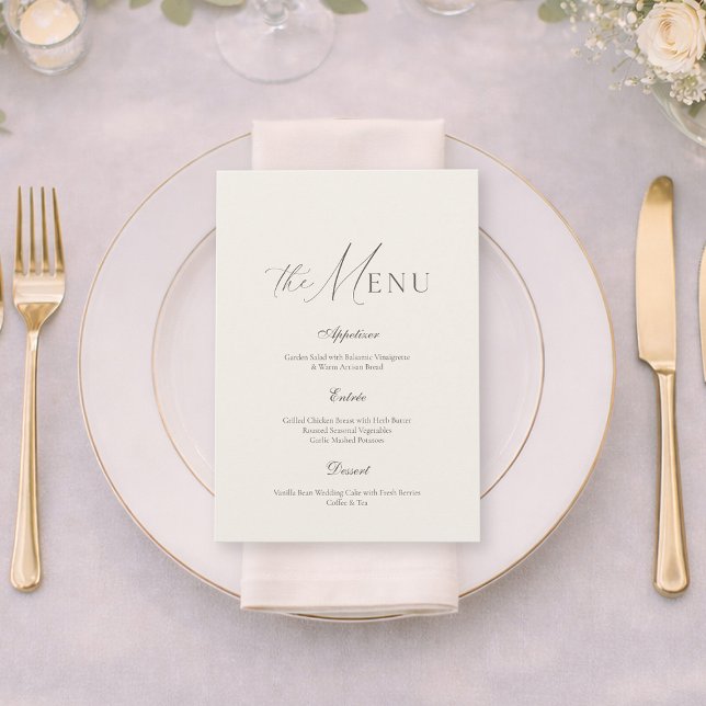 Convites Neutral Beige Stripe Wedding Menu (Criador carregado)