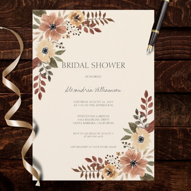 Convites Neutral Bohemian Floral Bridal Shower  (Criador carregado)