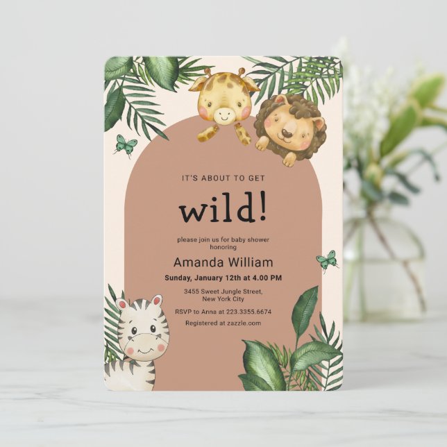 Convites Neutral Boho Arch Wild Sarafi Animals Baby Shower (Em pé/Frente)