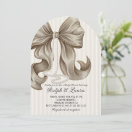 Convites Neutral Bow Pearl Girl Baby Shower