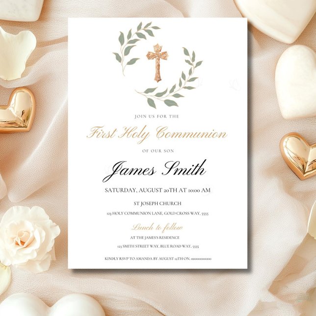 Convites Neutral Boy Girl First Communion Invitation Editab (Criador carregado)