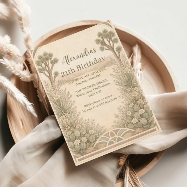 Convites Neutral Desert Floral Birthday (Criador carregado)