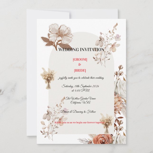 Convites Neutral Earth Tone Wedding Card (Frente)