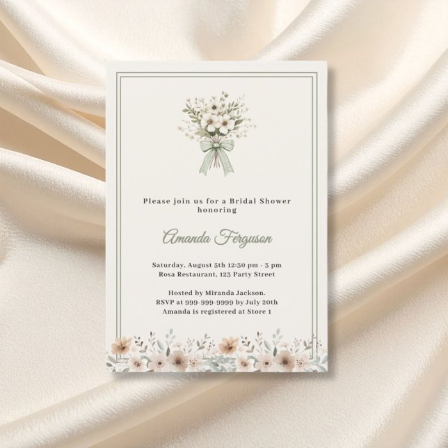 Convites Neutral florals green ivory Bridal Shower (Criador carregado)