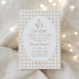 Convites Neutral Gingham Silly Goose Baby Shower